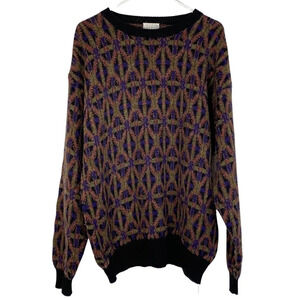Vintage Grandpa Sweater 90s Mens XL Unisex Oversized Black Purple Long Sleeve